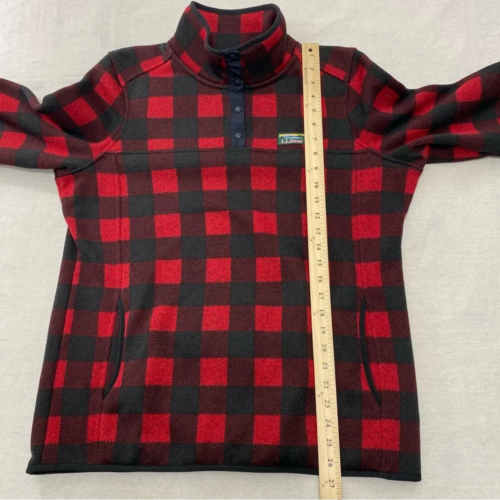 LL Bean Snap Fleece Sweater Women's Pullover Buffalo Plaid Size Large 500757 EUC - Picture 8 of 9